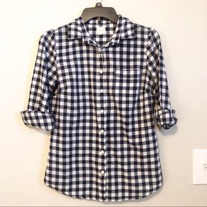 J Crew Factory Button Down Navy White Plaid EUC